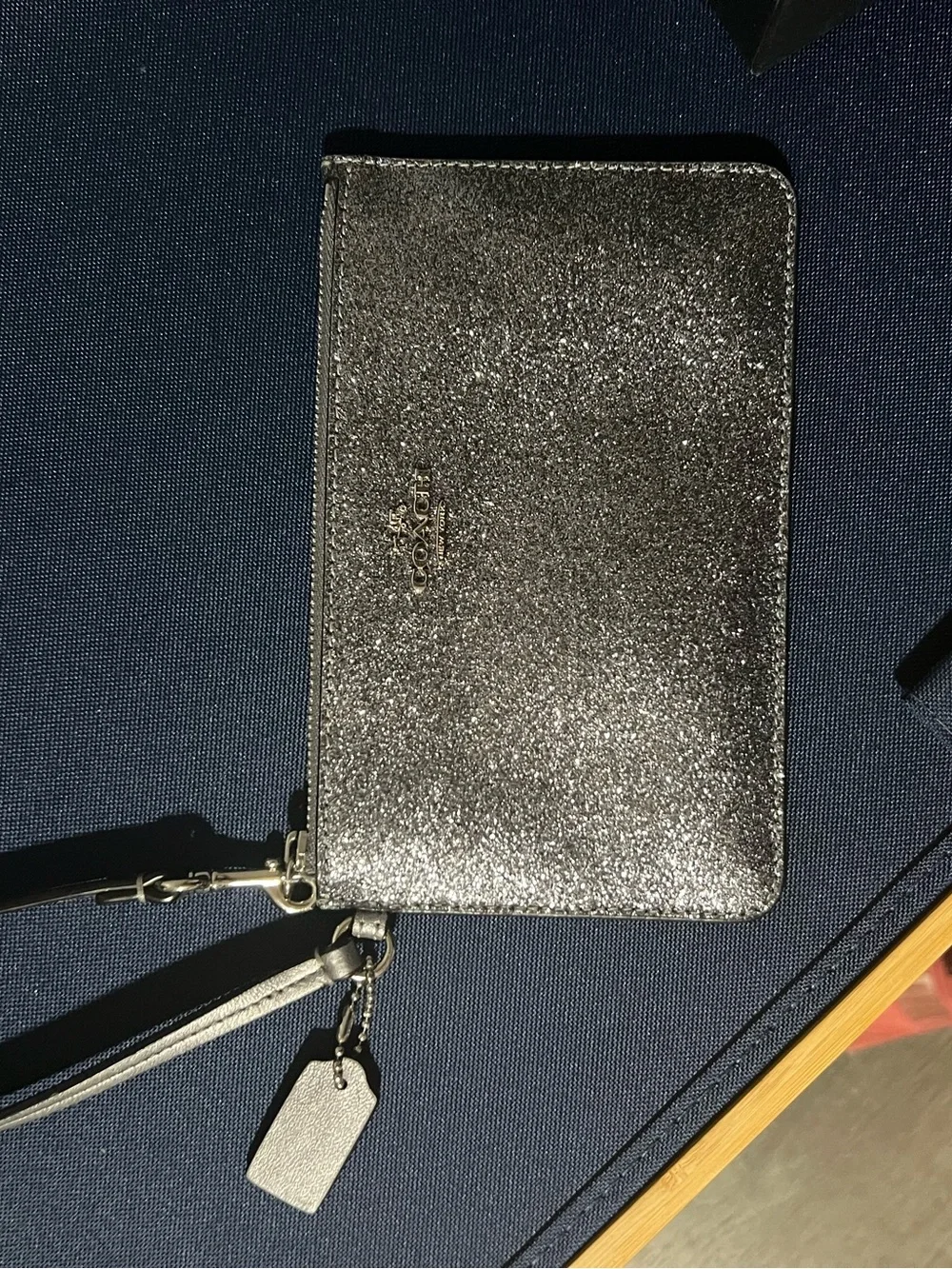 Coach Metallic Glitter Zip Wristlet in Silver